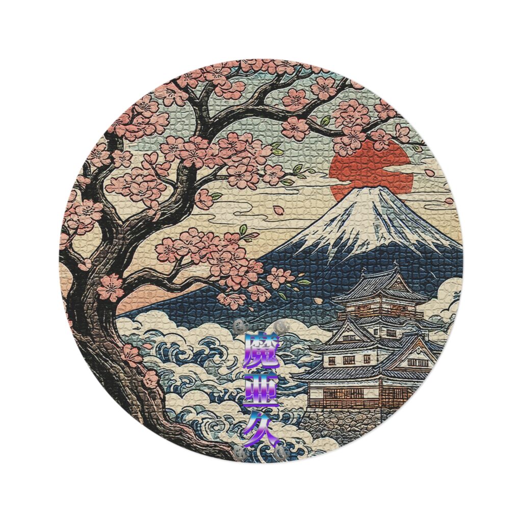 'Mark' Kanji name | Mt. Fuji & Sakura Vintage Mosaic Round Rug【Men's】