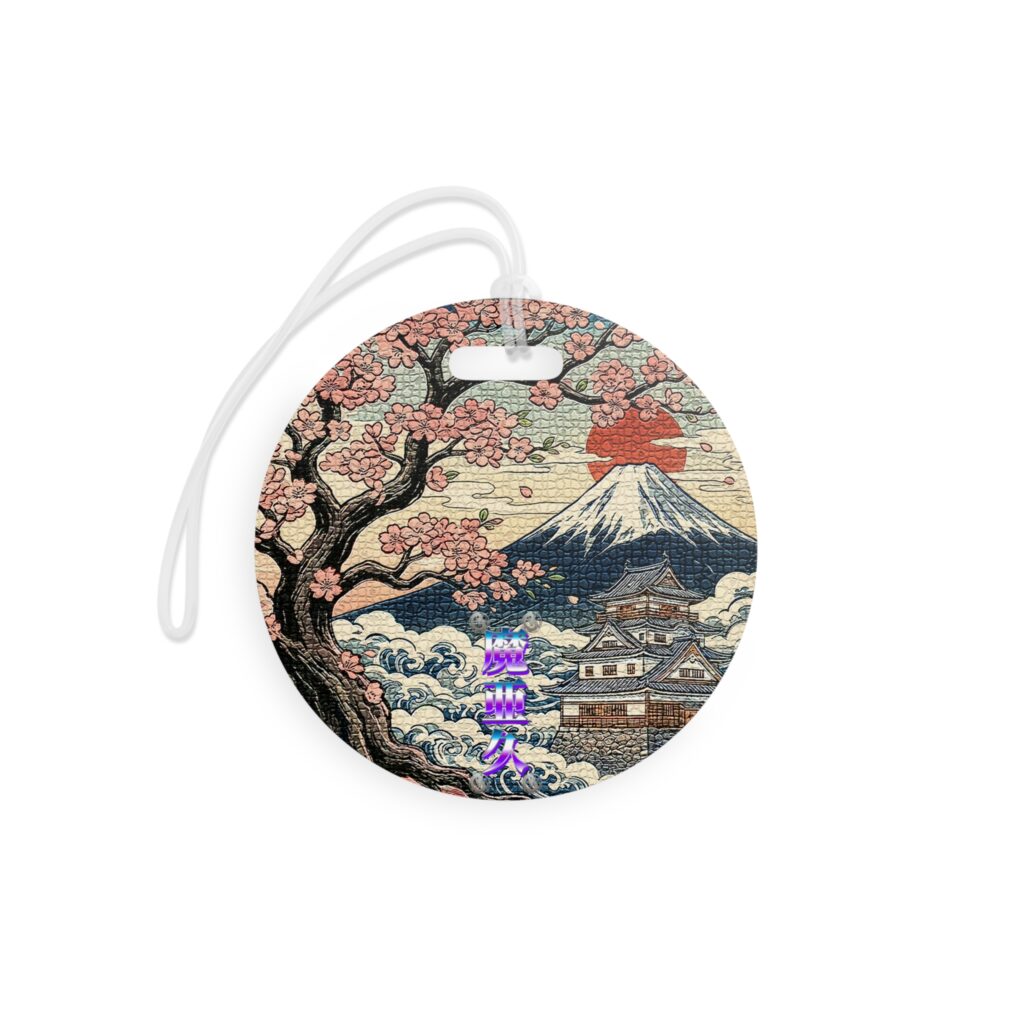 'Mark' Kanji name | Mt. Fuji & Sakura Vintage Mosaic Luggage Tag【Men's】
