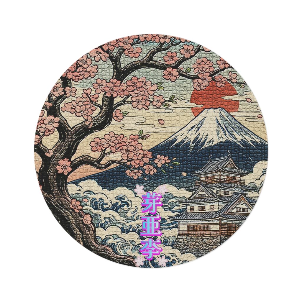 'Mark' Kanji name | Mt. Fuji & Sakura Vintage Mosaic Round Rug【Men's】