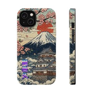 'Mark' Kanji name | Mt. Fuji & Sakura Vintage Magnetic Impact-Resistant Phone Cases【Men's】